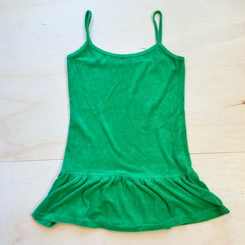 VTG F21 twenty one green Terry Cloth Tunic Top Dress Ruffle Hem Cami Large